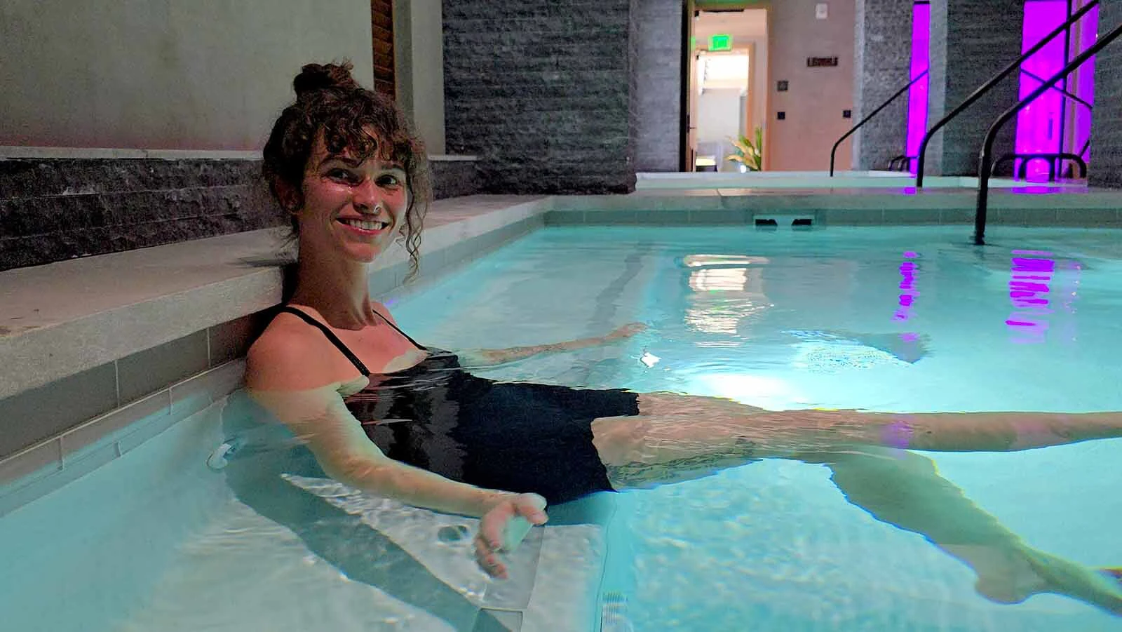 Devin Baiely in one of the thermal pools at Hoback Club.