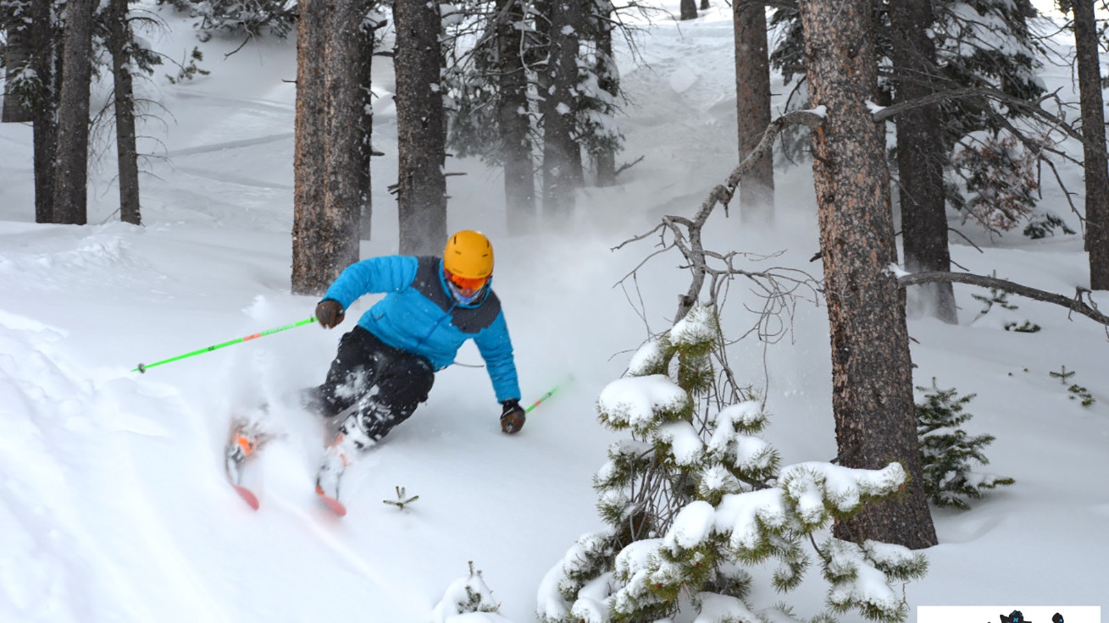 A skier catches some good powder skiing at Hogadon Ski Area.