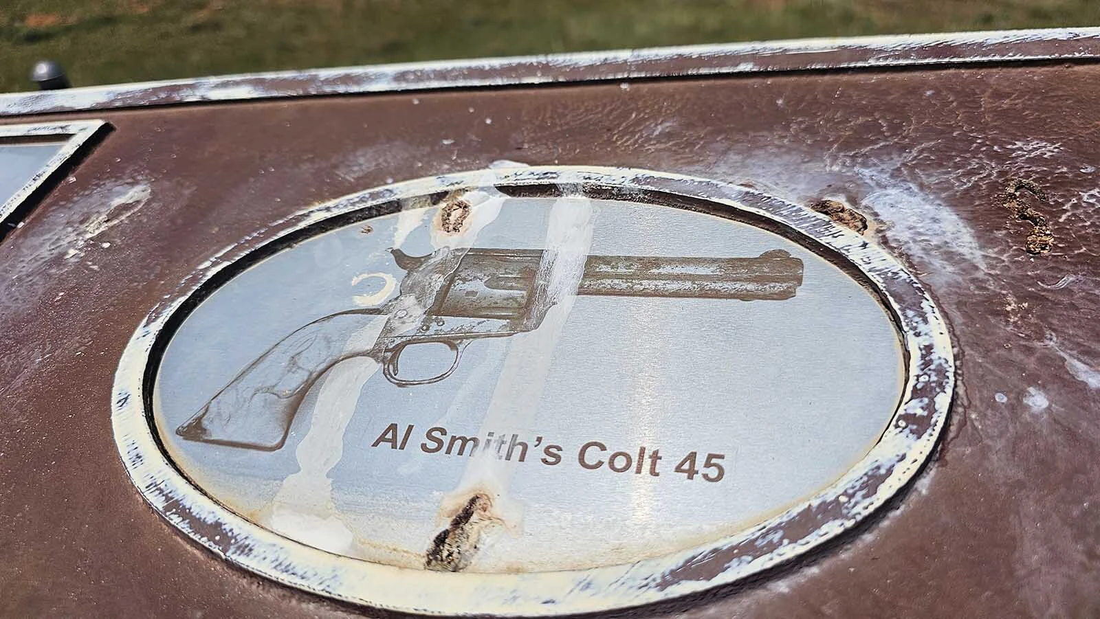 Clay Gibbons took a photo of Al Smith's Colt 45 for the Hole in the Wall Fight monument near Bob Smith's Hill in the Hole in the Wall country.