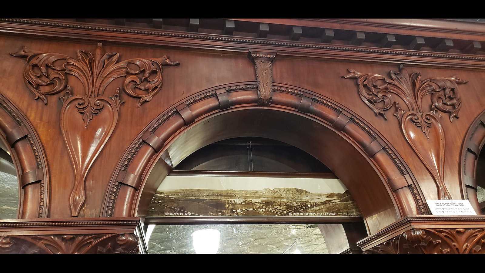 The carvings on the Hole in the Walls bar were done in Ireland on cherry wood harvested from New York.