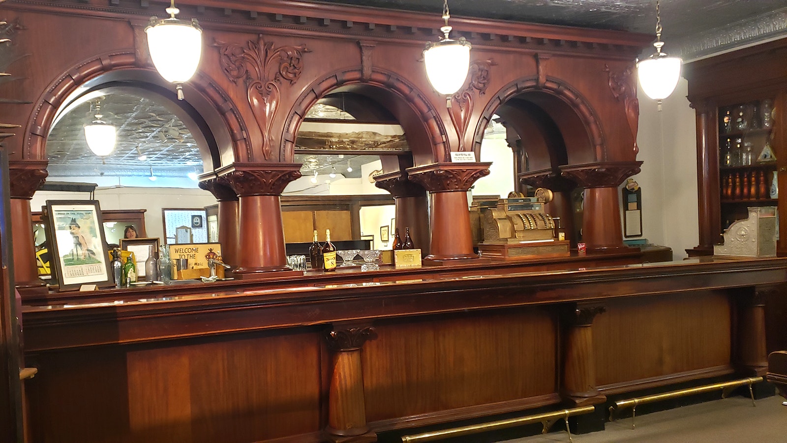 The massive back bar and bar from the Hole in the Wall Bar is housed in the Hot Springs County Historical Museum and Cultural Center.