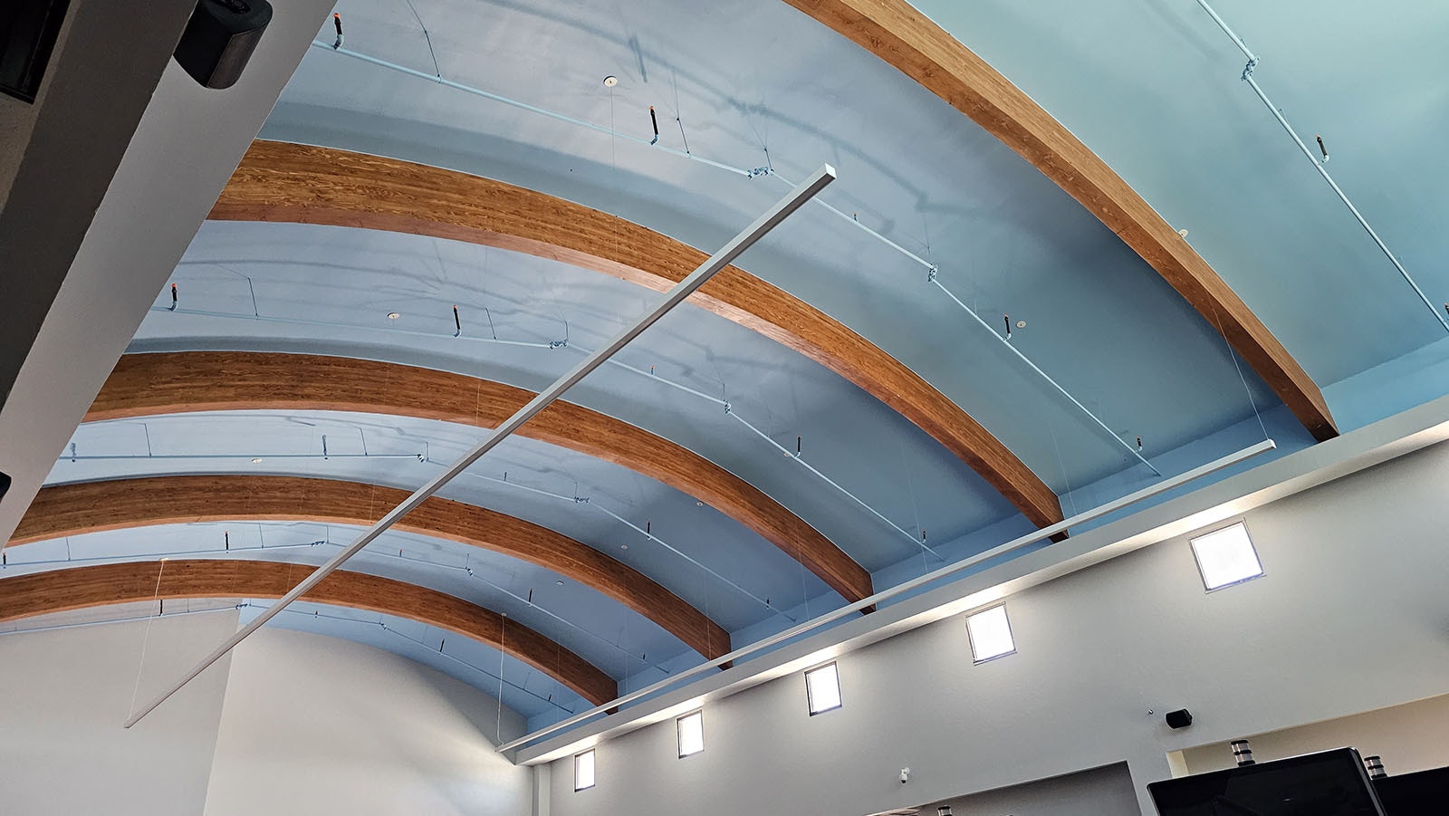 A sky-blue ceiling evokes a sense of Wyoming sky, according to representatives of Wyoming Horse Palace.