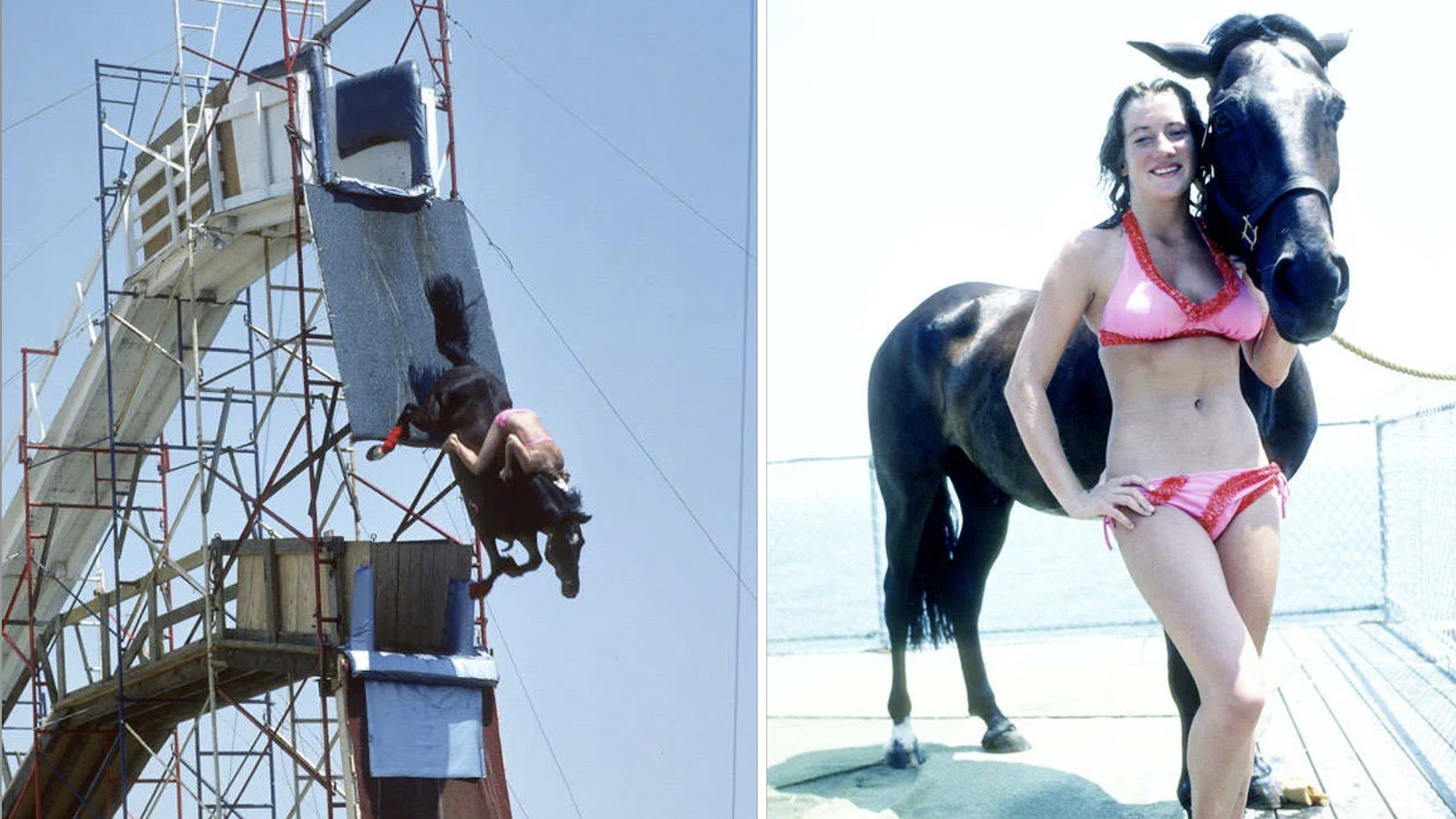 Horse and diver take the plunge and pose in 1977.