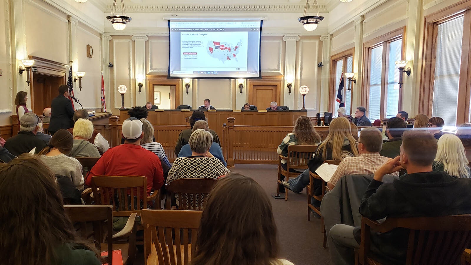 A full house was present for a hearing into a proposal to add horse racing to Cheyenne Frontier Days.