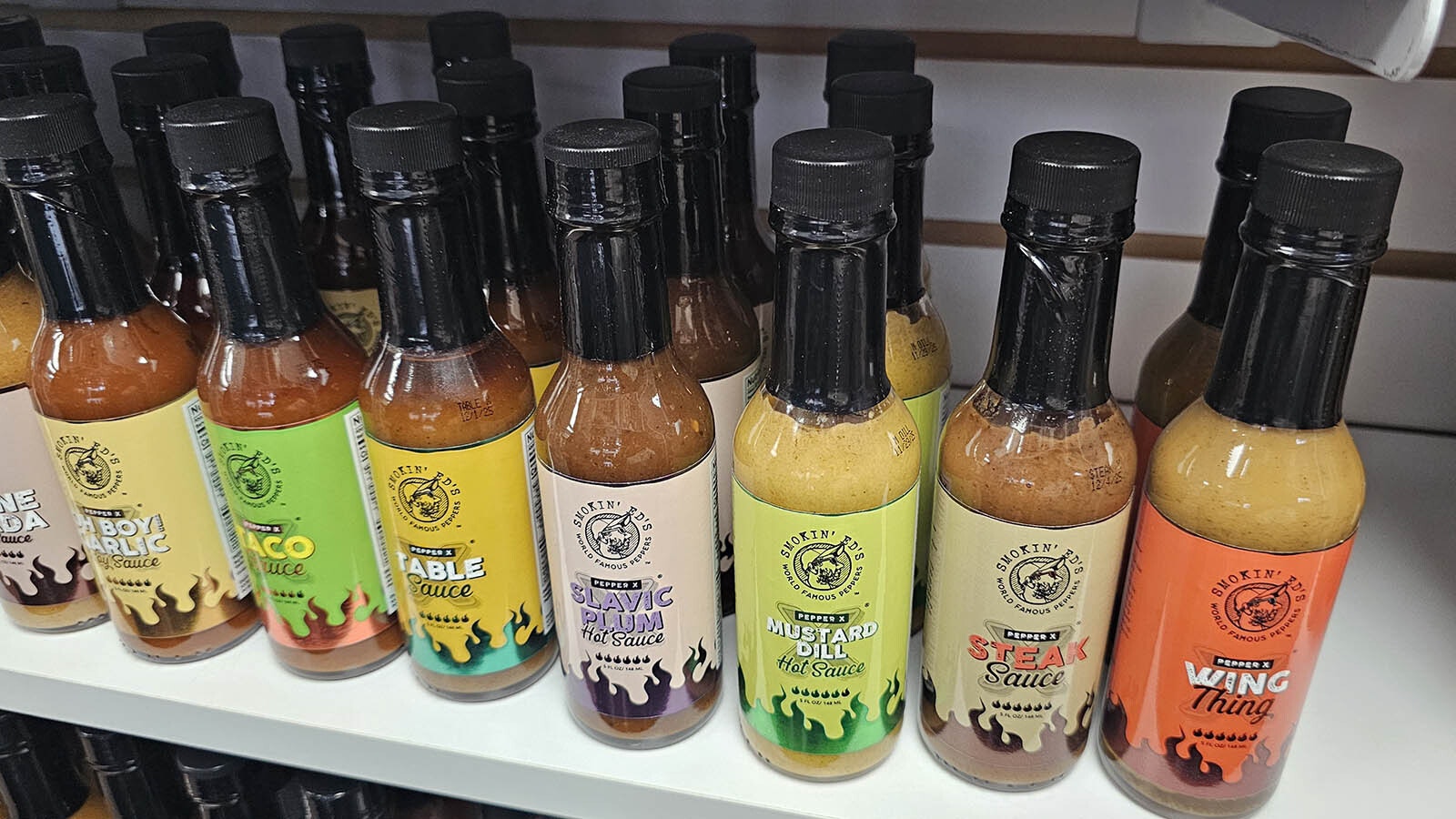 A line of Pepper X sauces — the hottest pepper in the world, according to Guiness World Records.