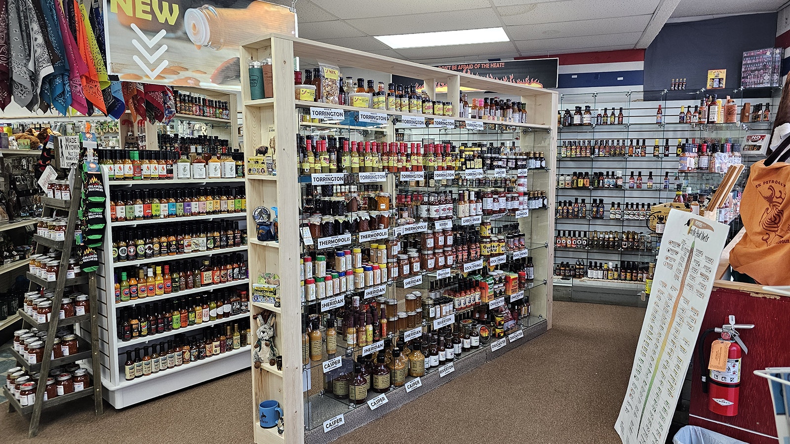 Discover Thermopolis carries a range of souvenirs for tourists, but its real claim to fame are shelf after shelf of hot sauces — more than 2,000 in all.