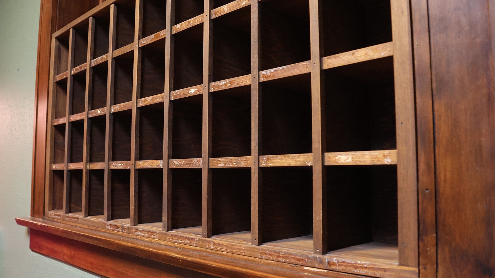 The original key and mailboxes for rooms remains on the wall in the Hotel LaBonte office in the lobby.