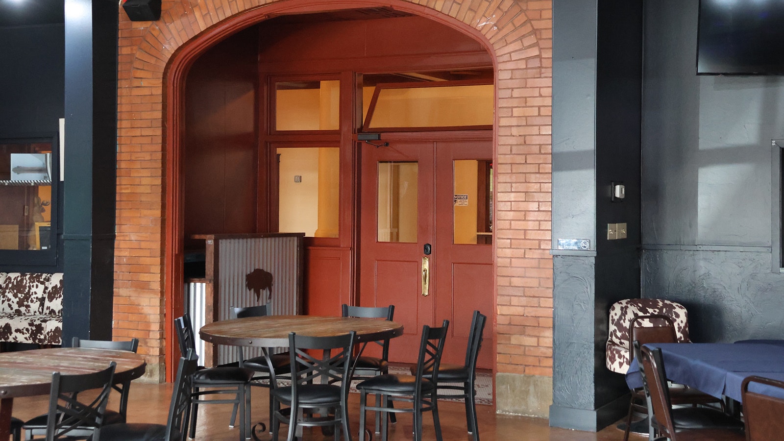 The original main entrance to the hotel is now inside the covered event space.