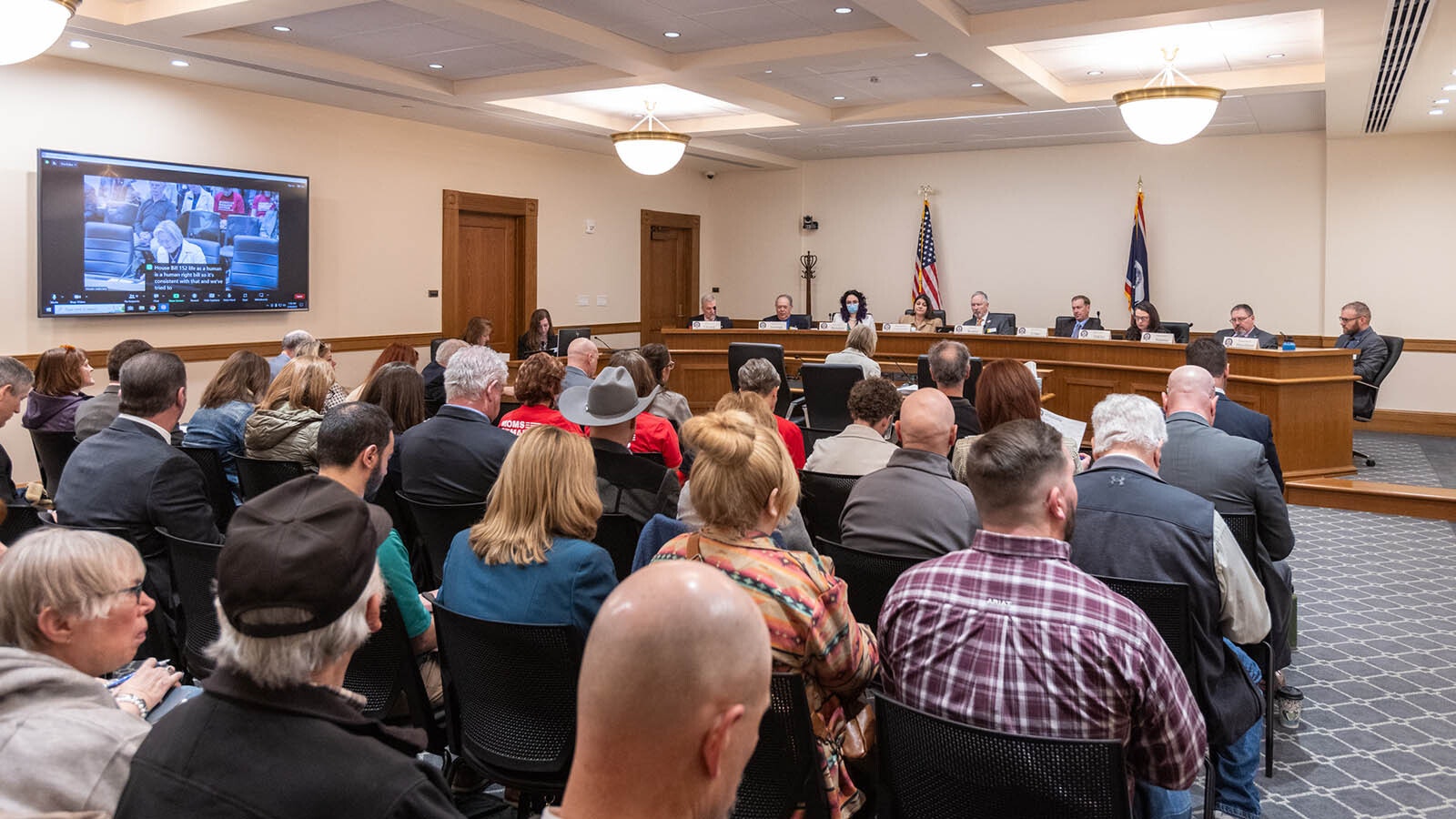 The House Judiciary Committee discuses House Bill 148, Regulation of Surgical Abortions, during a meeting Monday at the state Capitol in Cheyenne.