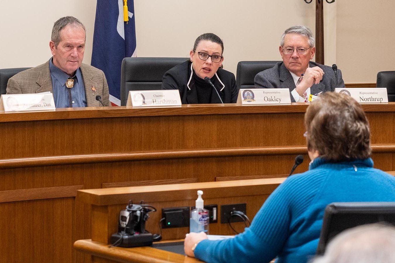 House Revenue Committee Chairman Reps. Steve Harshman, from left, Ember Oakley and David Northrup hear testimony about property tax bills during a Friday meeting at the Capitol in Cheyenne.