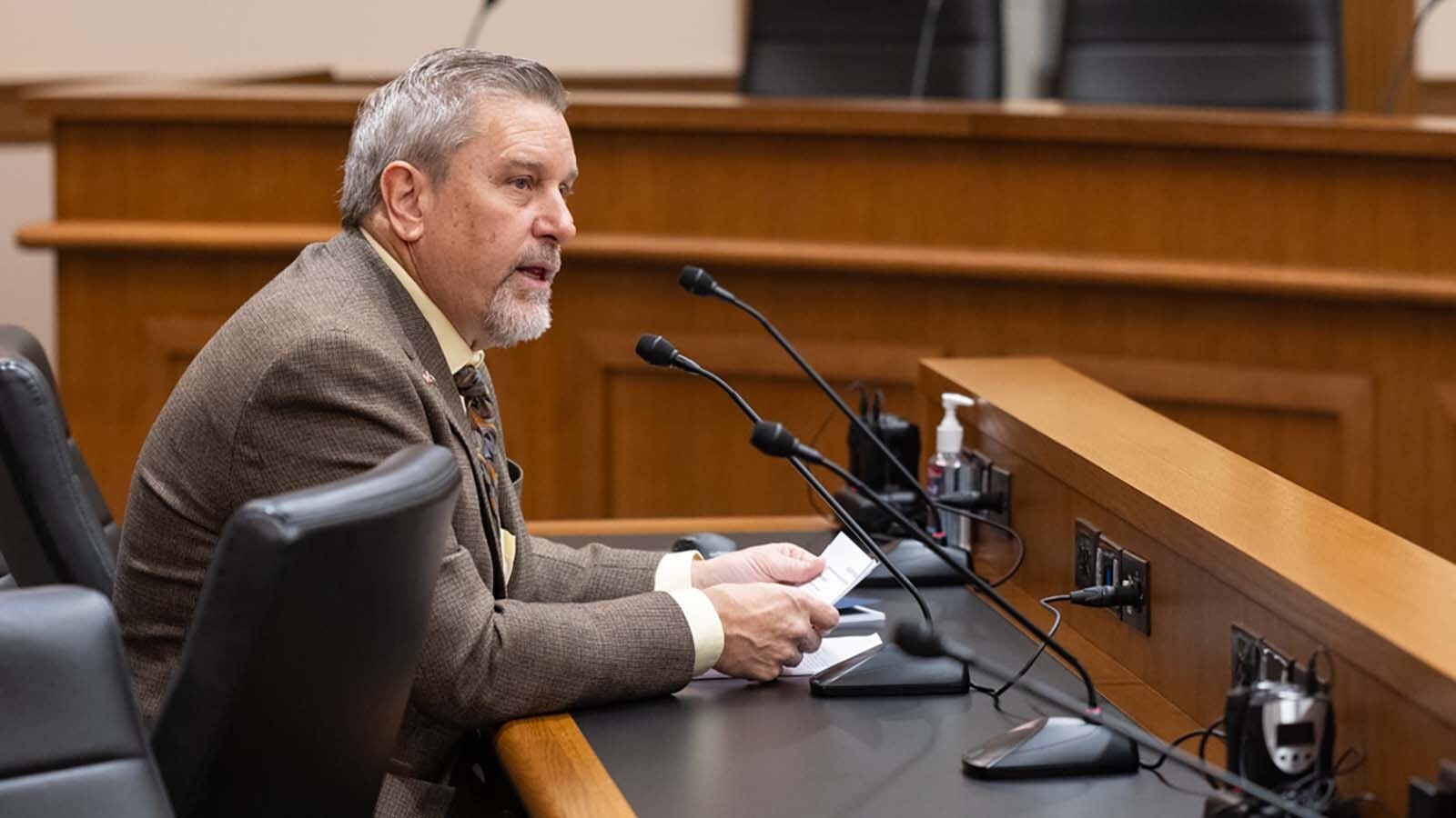 State Rep. Tony Locke, R-Casper, discuses a measure to base property tax on a home's market value and sale price during a House Revenue Committee meeting on Jan. 30, 2025.