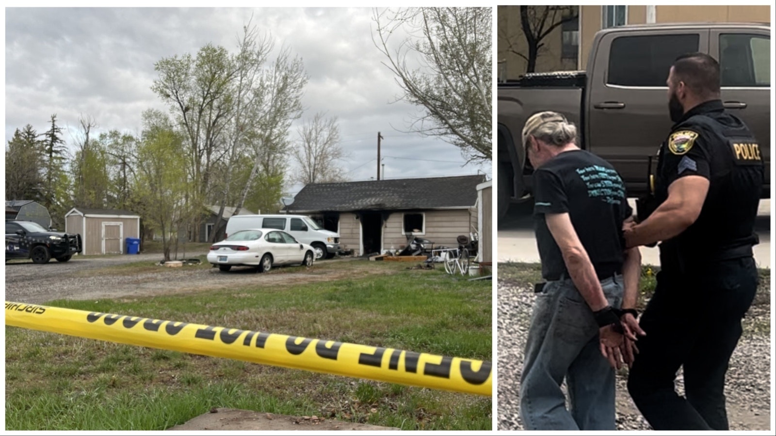 Vurnon Doney, right, was arrested May 9, 2024, in connection with a house fire, left, in which a woman was found dead April 26.