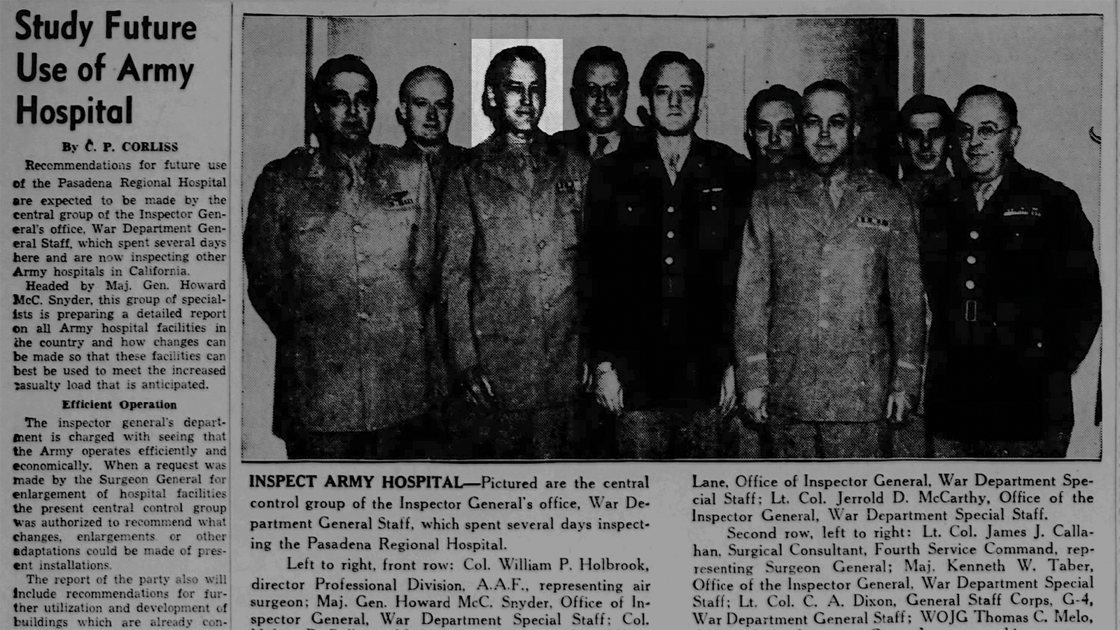 During World War II, Maj. Gen. Howard McC. Snyder served in the Inspector General’s office. He is shown here third from left.