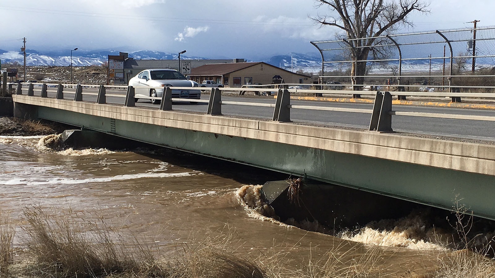 The bridge over the Little Popo Agie River in Hudson, Wyoming.