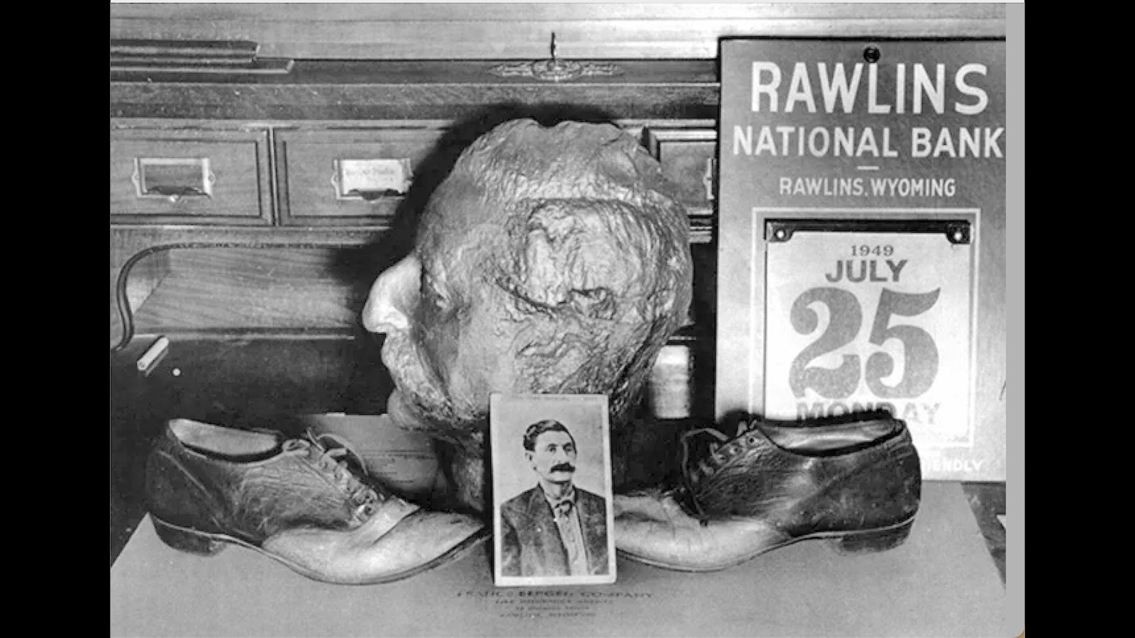 Memorabilia once displayed at the Rawlins Bank in 1949.
