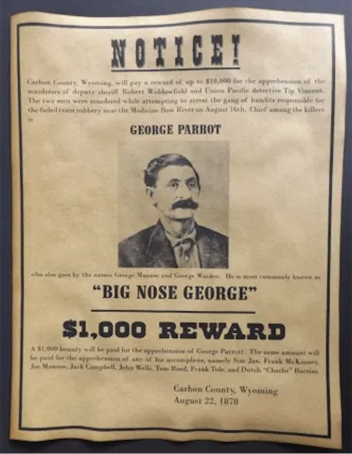 Wanted poster for Big Nose George, circa 1878.