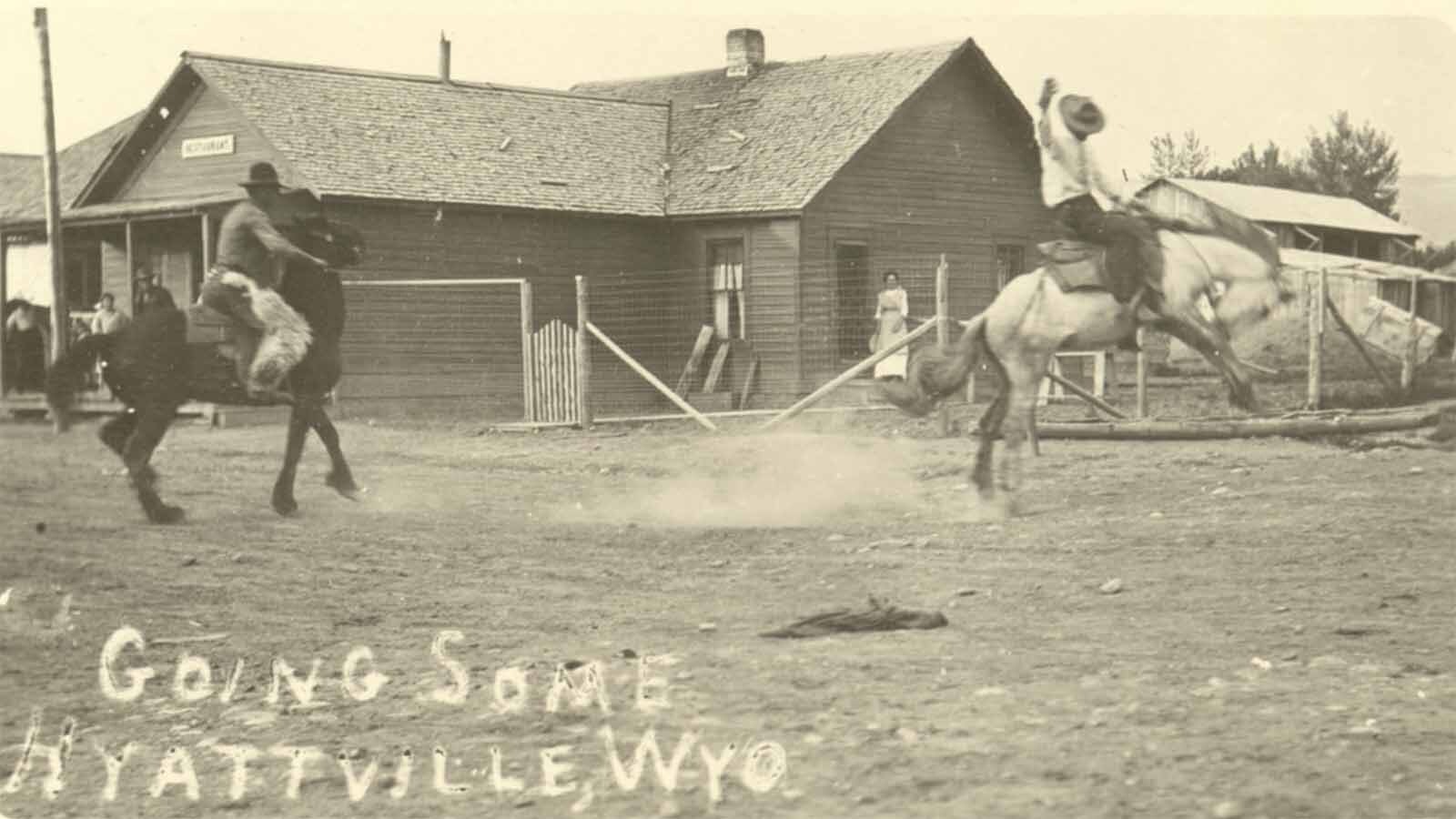 In the early days of Paint Rock, Bonanza and Hyattville in the Big Horn Basin, Wyoming, pioneers had to find their own source of entertainment. At times it was shooting matches for horses (pictured) while one ‘clever’ rancher was said to have tied rattlesnakes together for an animal trap.