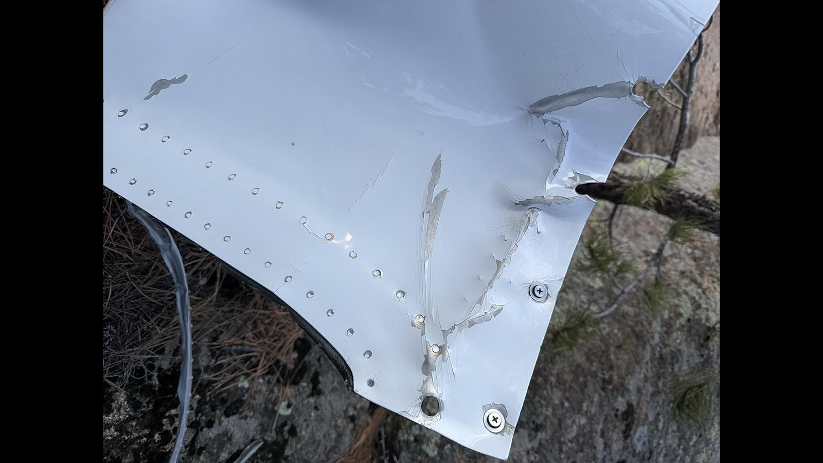 Elk Hunter Chris Holden found these aircraft parts Wednesday afternoon near Laramie Peak in Converse County. It’s thought that they might have blown off a plane in mid-flight.