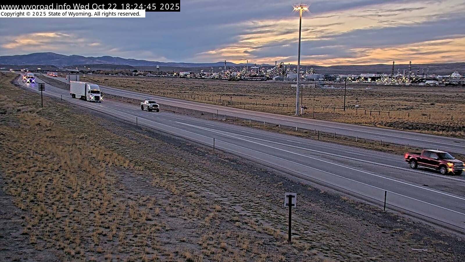 Looking west along Interstate 80 near Sinclair and the oil refinery there.