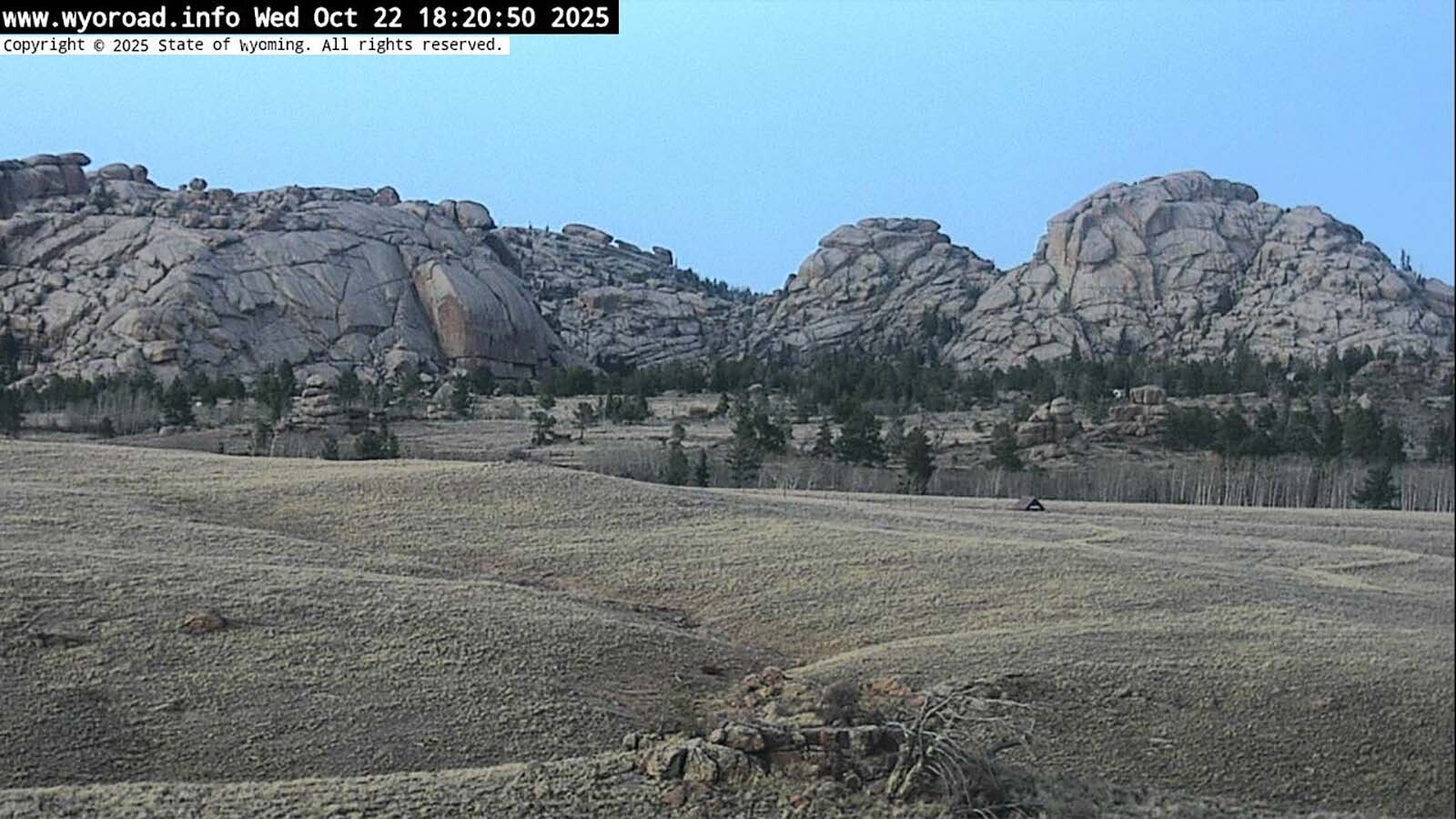 A view from one of the many WYDOT webcams along Interstate 80, this one looking north to Vedauwoo.
