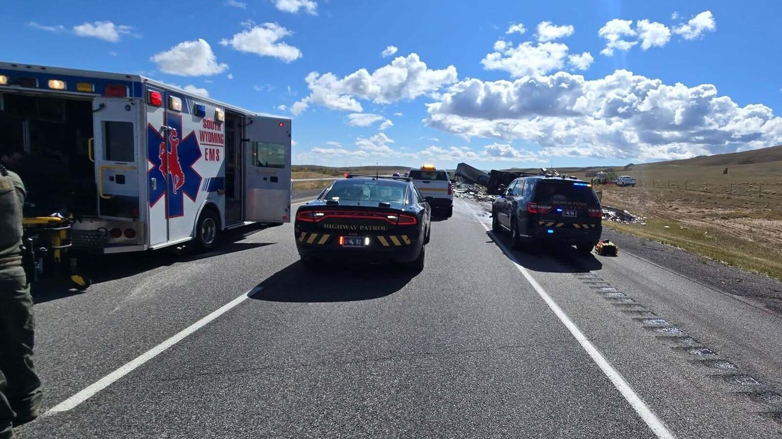 A devastating collision destroyed a pair of semitrailers on eastbound Interstate 80 on Thursday, leaving at least one person dead and another airlifted from the scene. It also has closed I-80 eastbound between Laramie and Rawlins for hours.