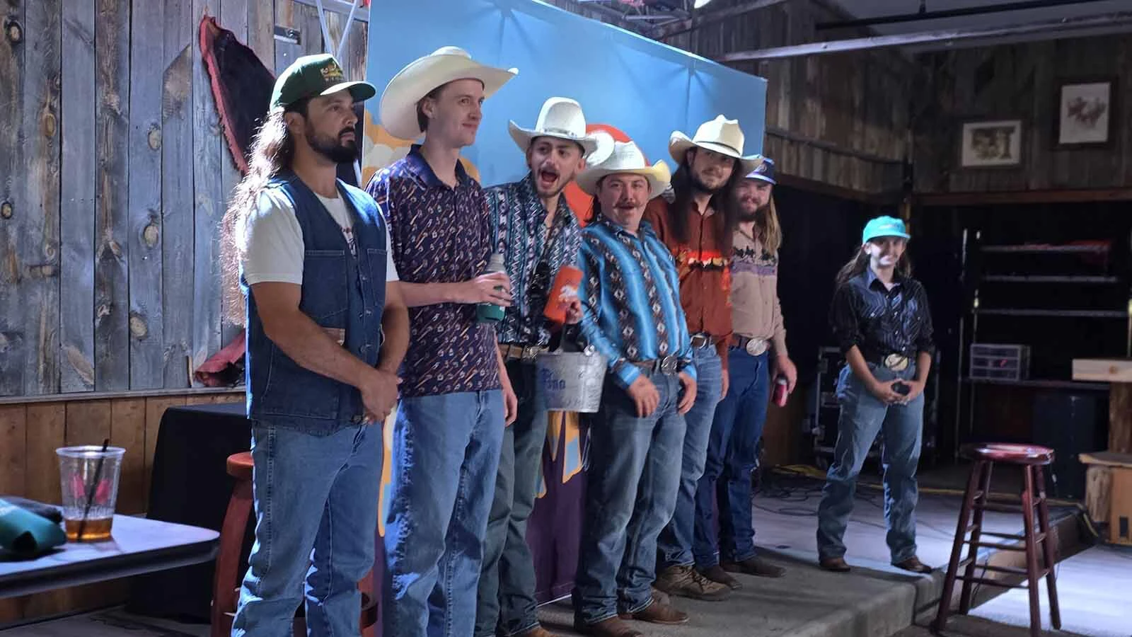 Ian Munsick joins a lineup of Munsick look-alikes at the Cowboy Saloon & Dance Hall — much to the contestants' delight.