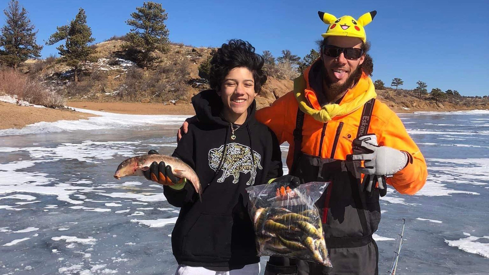 Angel Smith, aka the Everyday Pikachu Hat Fisherman, shares his love for Wyoming ice fishing on his YouTube channel.