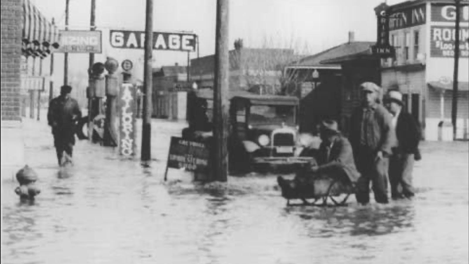 The ice jam on March 10, 1929, flooded the town of Greybull and left behind ice chunks and four feet of standing water.