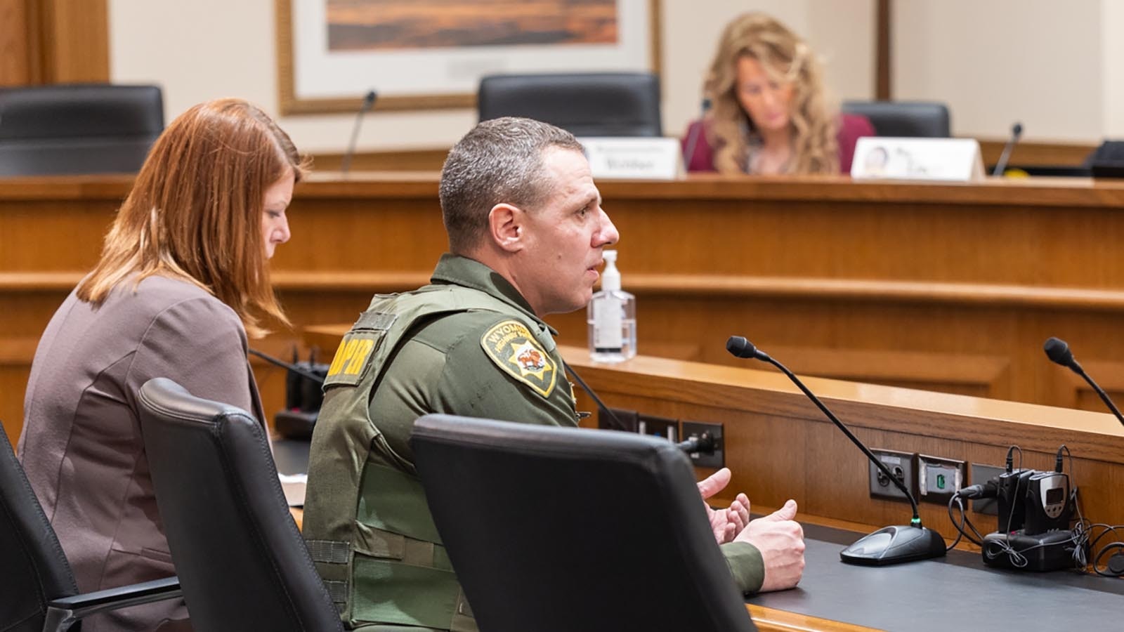 Wyoming Highway Patrol Lt. Col. Karl Germain testifies for the House Corporations, Elections and Political Subdivisions Committee about House Bill 116 on Friday, Jan. 17, 2025.