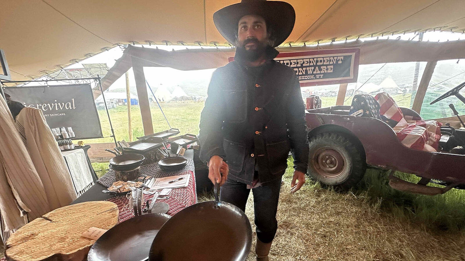 Paul Angiolillo displaying his wares at the Old Salt Festival in Helmville, Montana.