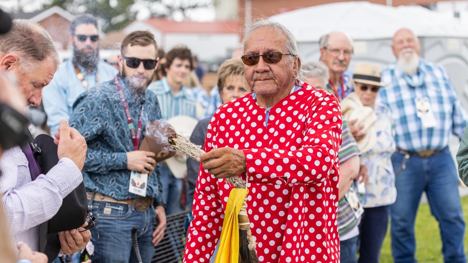 Pat Iron Cloud at the Cheyenne Frontier Days American Indian Village Project unveiling ceremony at Frontier Park on July 19, 2024.