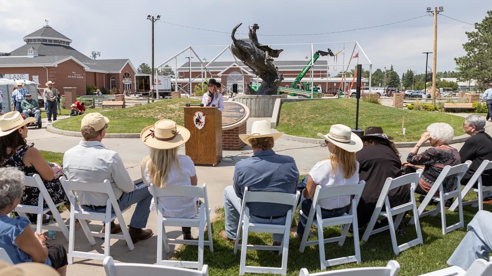 Mariah Johnson, Cheyenne Frontier Days Indians chairperson, speaks at the Cheyenne Frontier Days American Indian Village Project unveiling ceremony at Frontier Park in Cheyenne on July 19, 2024.