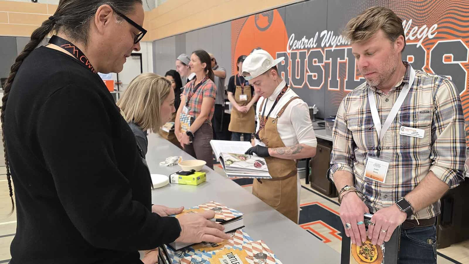 Chef Sean Sherman talks to CWC Director of Hospitality and Culinary Programs Justin Stone during the 2026 Innovation & Entrepreneurship Conference in Riverton.
