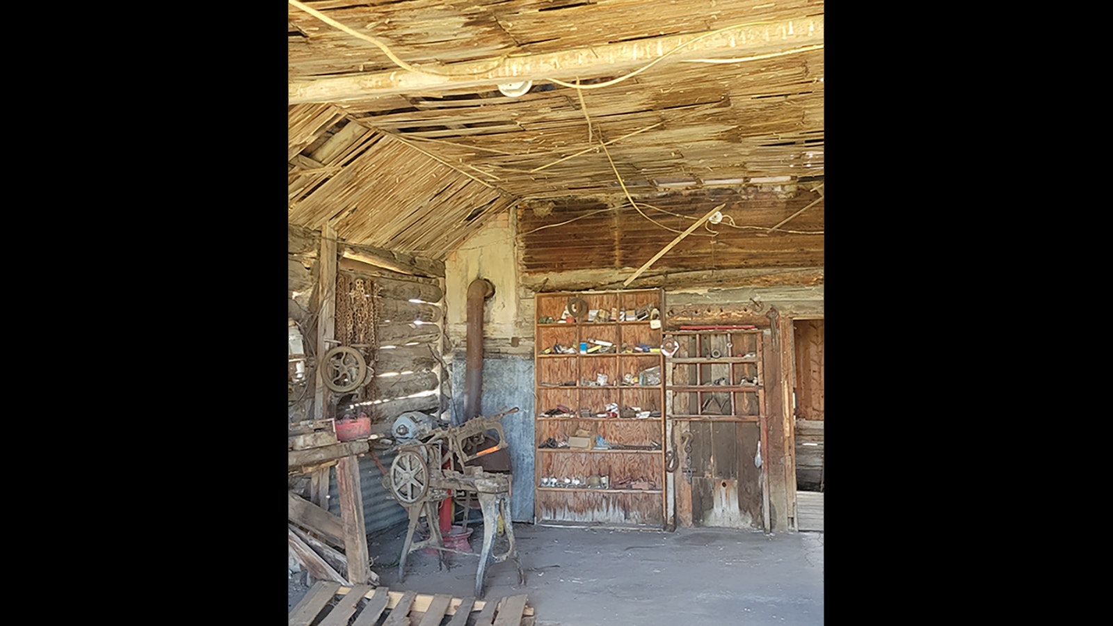 Interior view of the 1860s blacksmith shop at Hart Ranch.