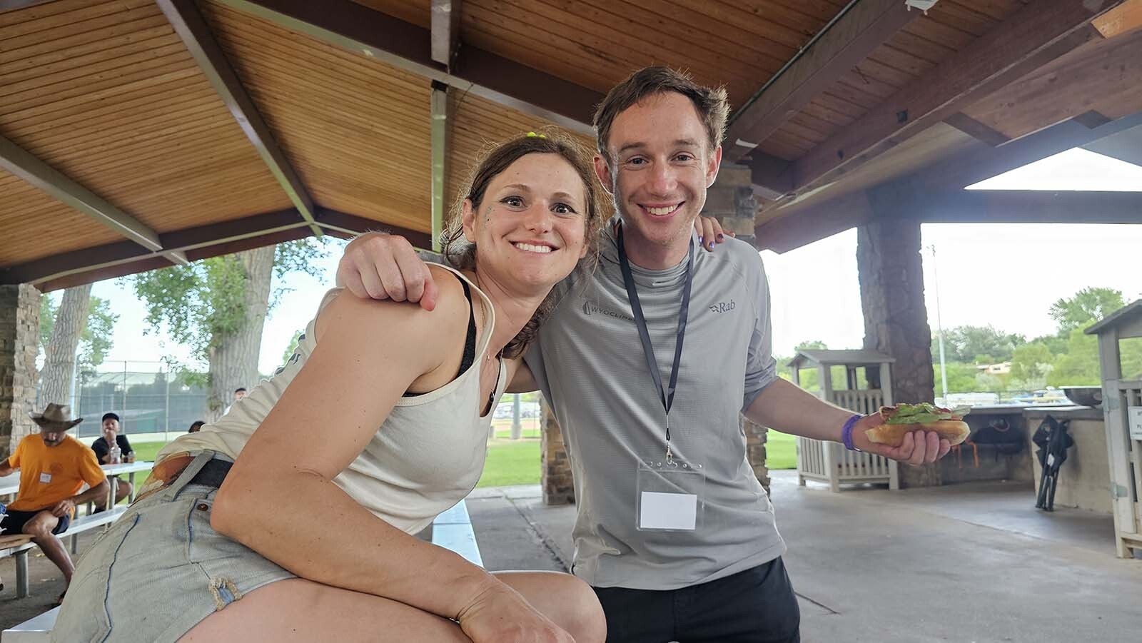 J.J. Mackenzie poses with Jake Dickerson during the International Climbers' Festival in Lander. Both of them moved to Lander for the climbing.