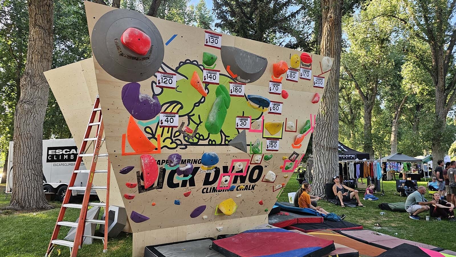 A climbing wall set up during the International Climbers' Festival in Lander.