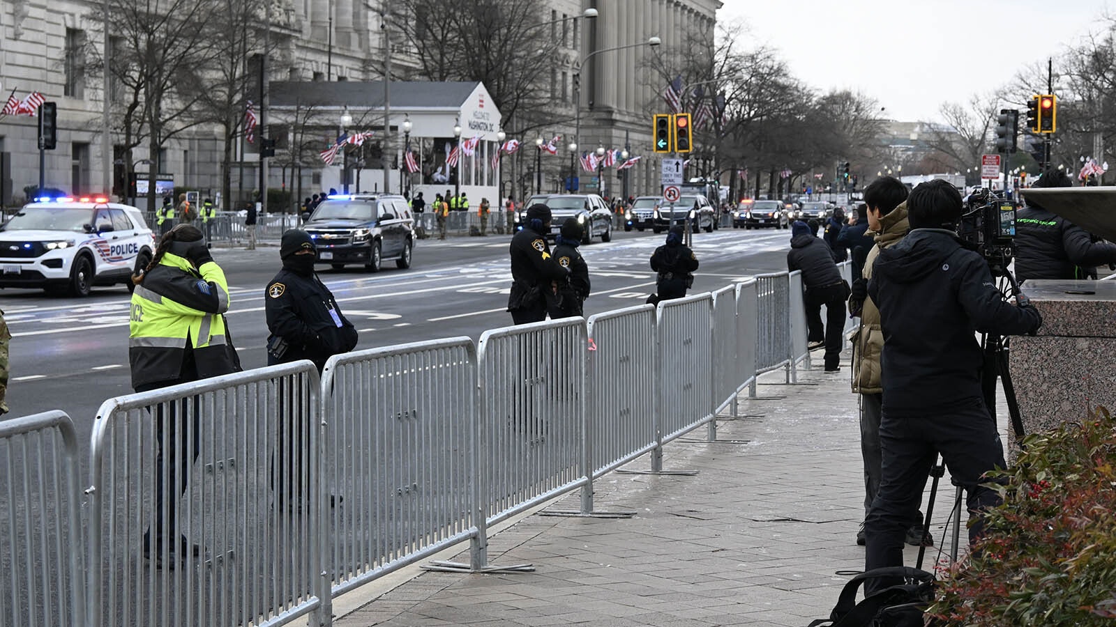 Donald Trump's motorcade moves down Pennsylvania Avenue from the White House to the Capitol on Monday about an hour before his swearing-in as president at noon local time.