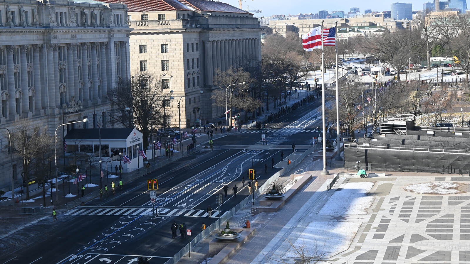 A view from the Washington offices of the National Cattlemen's Beef Association showing Pennsylvania Avenue blocked off on Inauguration Day.