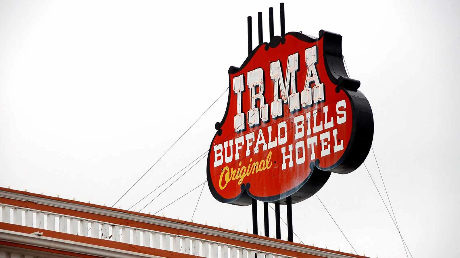 The historic Irma Hotel in Cody, Wyoming, was built by Buffallo Bill and continues to be a major draw for visitors.