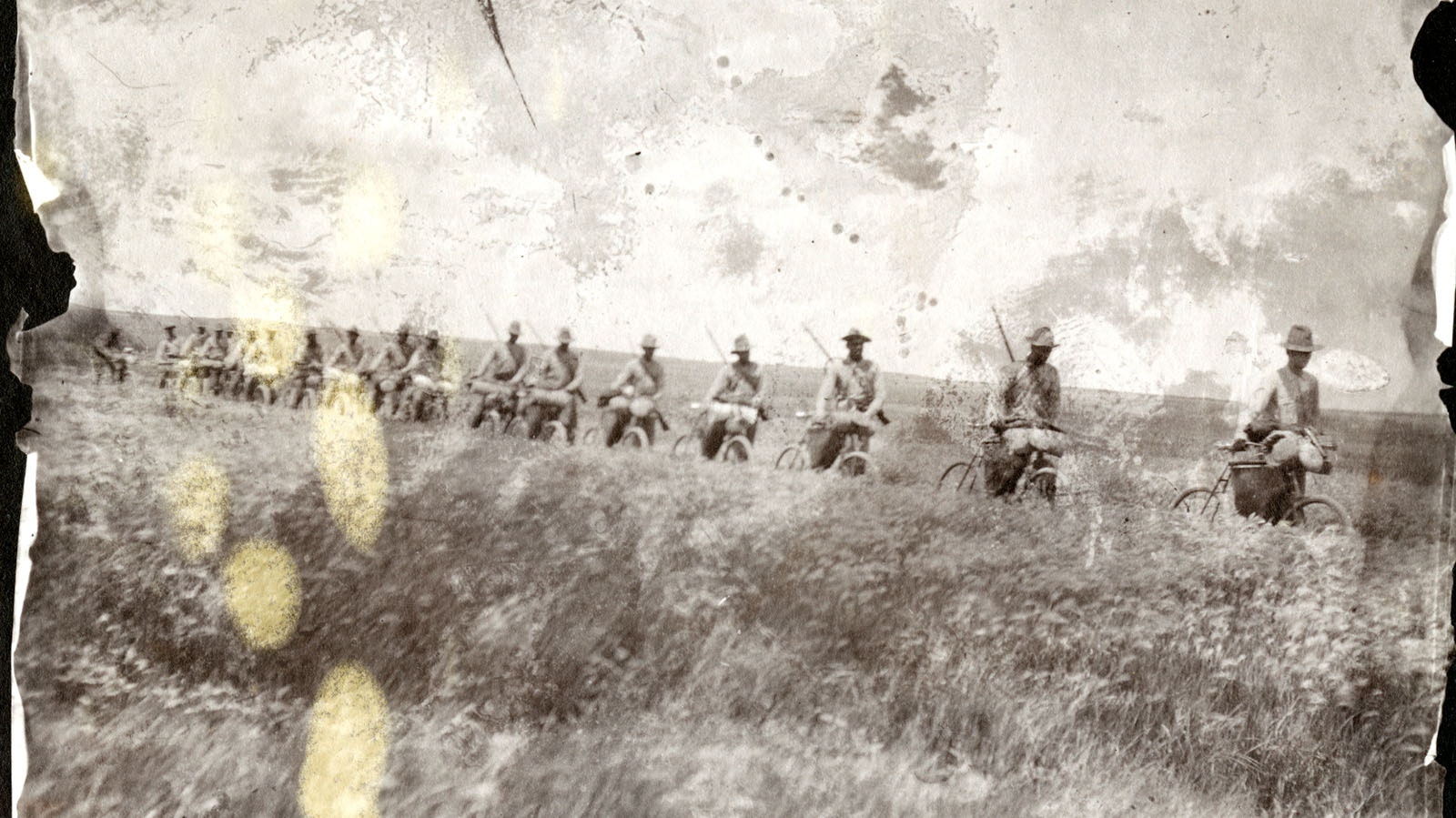 25th Infantry Bicycle Corps on the ride to St. Louis from Fort Missoula. This photo was likely taken by Edward Boos, a 19-year-old embedded reporter who worked for the Missoulian, a Missoula newspaper.