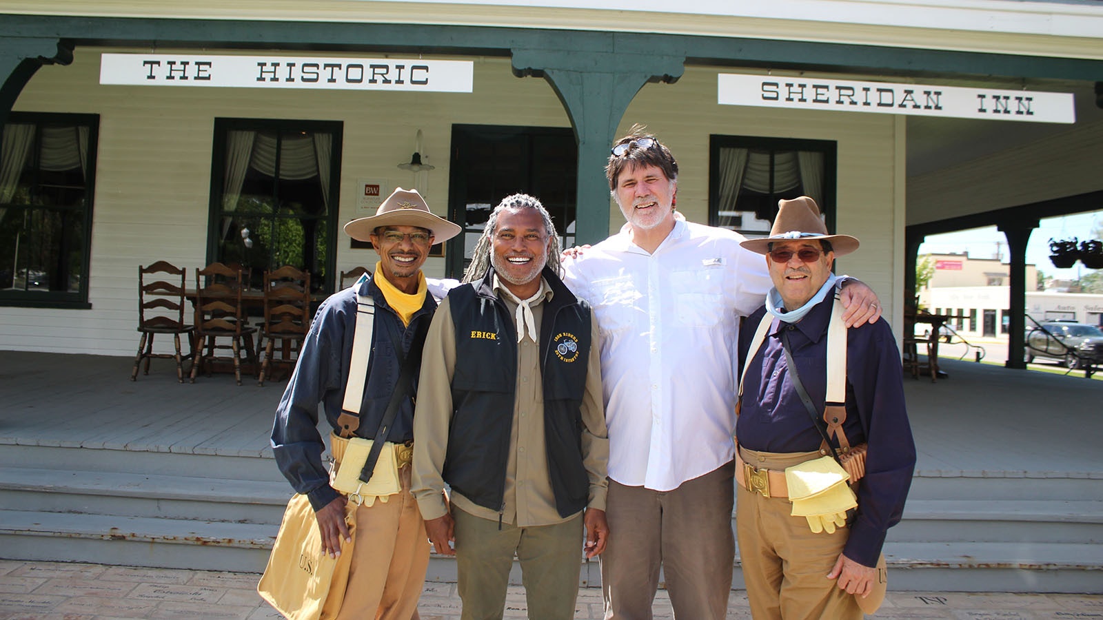 Kevin Smith, from left, Erick Cedeno, Mike Higgins and Bobby McDonald. The Buffalo Soldier reenactors came to Sheridan, Wyoming, to celebrate the Iron Riders Trail.