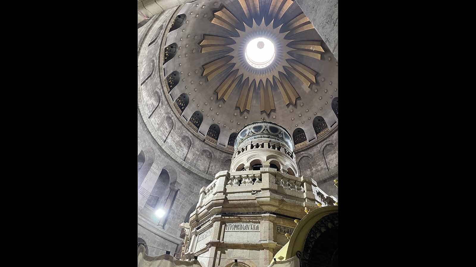 The dome inside the site of the crucifixion and burial of Jesus in Jerusalem. 