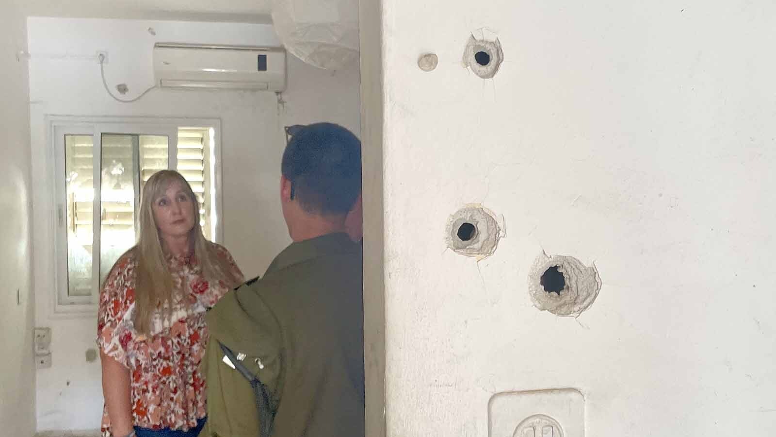 Sen. Cheri Steinmetz in a building at Kfar Aza, tattered by Hamas' Oct. 7, 2023, attack on Israel. 