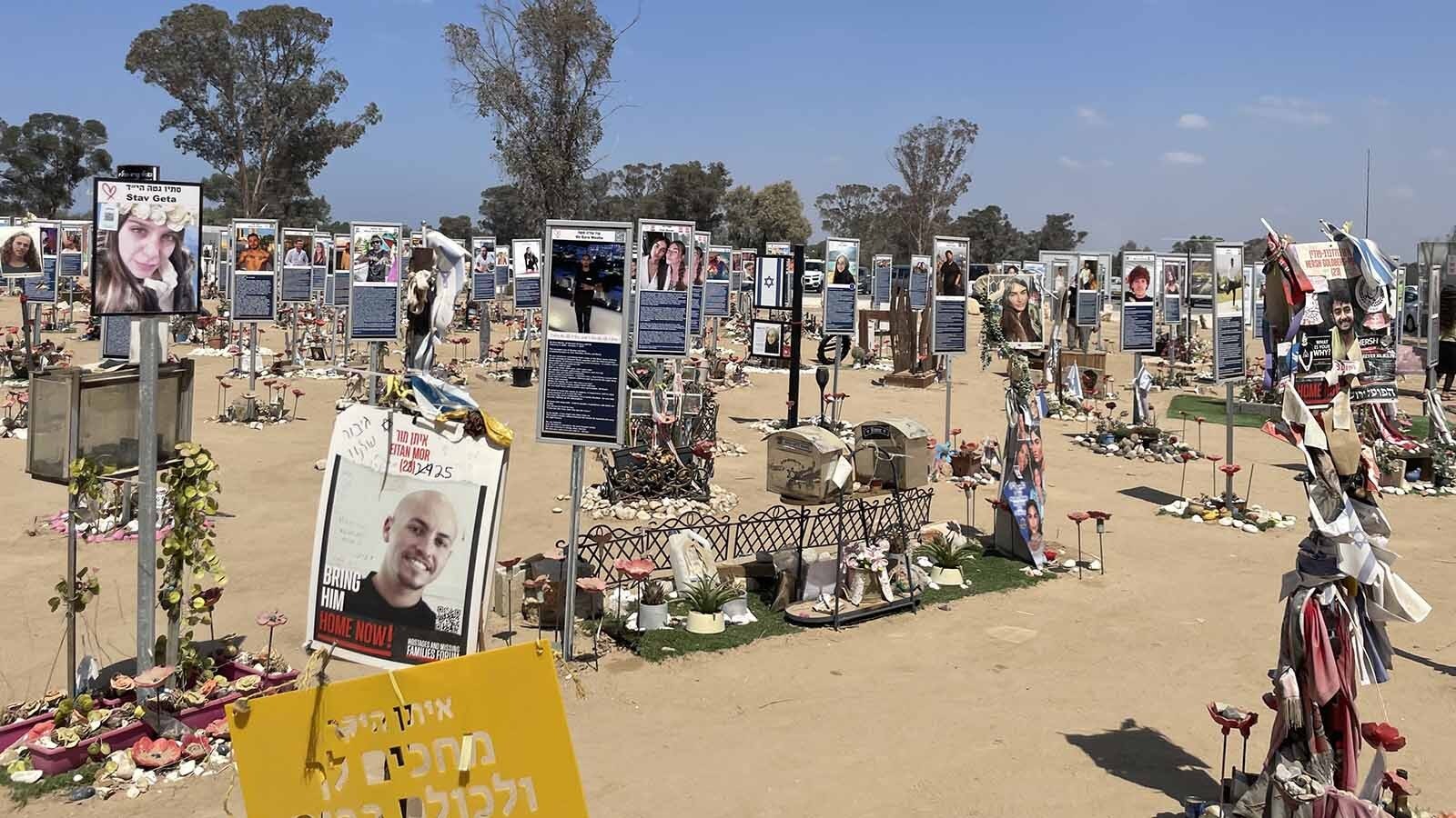 A memorial at the location of the nova Festival Hamas attacked Oct. 7, 2023, in Israel. October 7th. Over 300 young people were killed or taken hostage at this site.