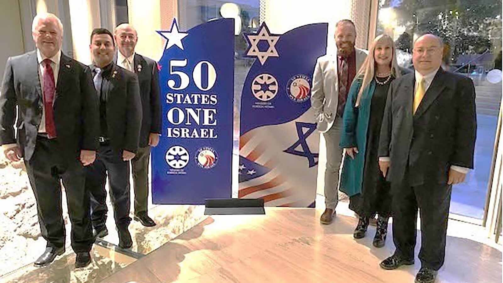 Six Wyoming lawmakers attended the 50 States One Israel trip this month. From left, Sen. Dan Laursen, Rep. Daniel Singh, Sen. Stephan Pappas, Rep. Jeremy Haroldson, Sen. Cheri Steinmetz, and Sen. Tim Salazar.