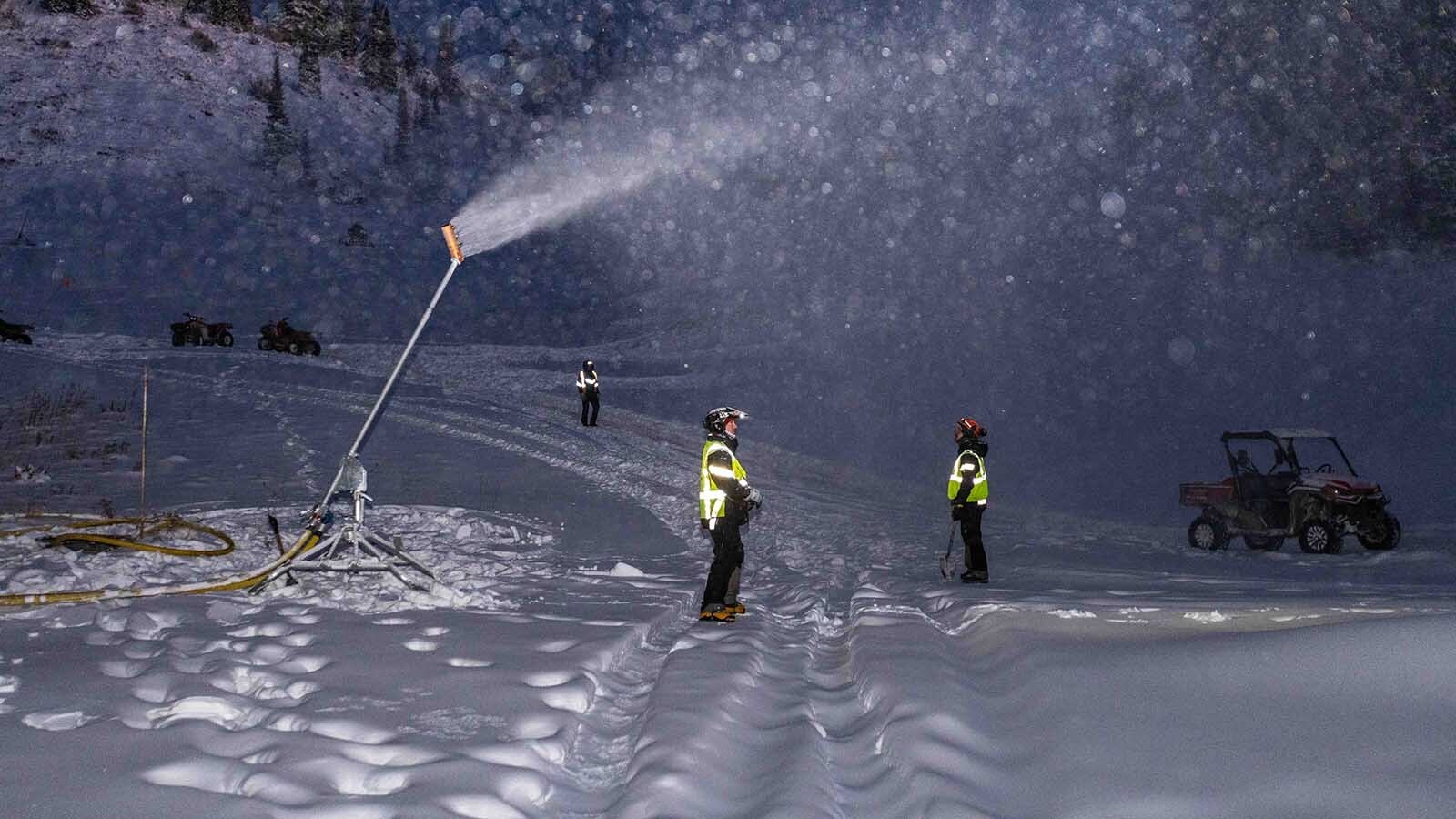 Having postponed the opening of its season because of a lack of natural snow, snowmaking efforts are underway at Jackson Hole Mountain Resort.
