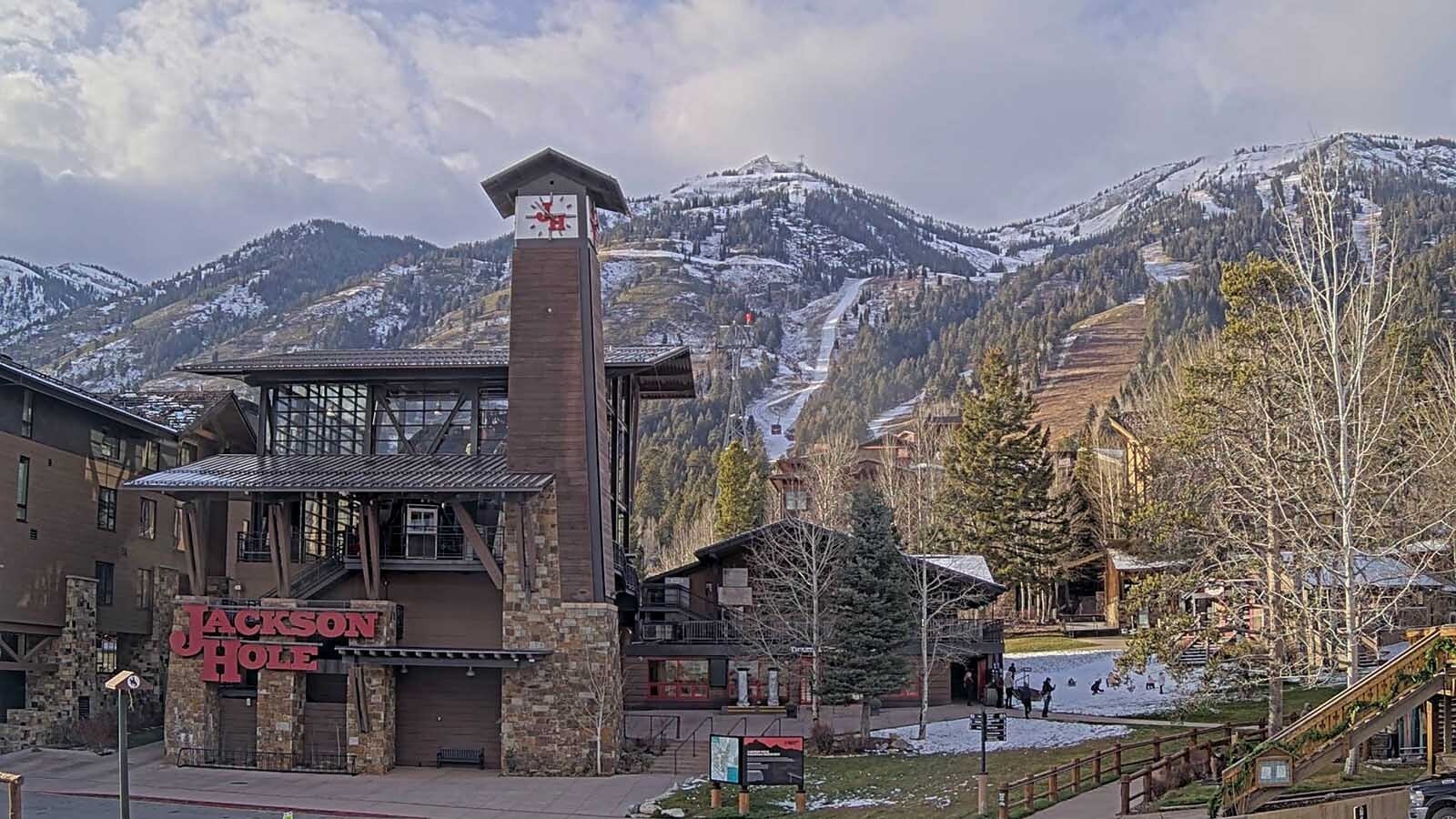 Northwest Wyoming ski resorts have had to postpone their scheduled openings because of a lack of snow. Above is a Wednesday webcam view from the tram base at Jackson Hole Mountain Resort.