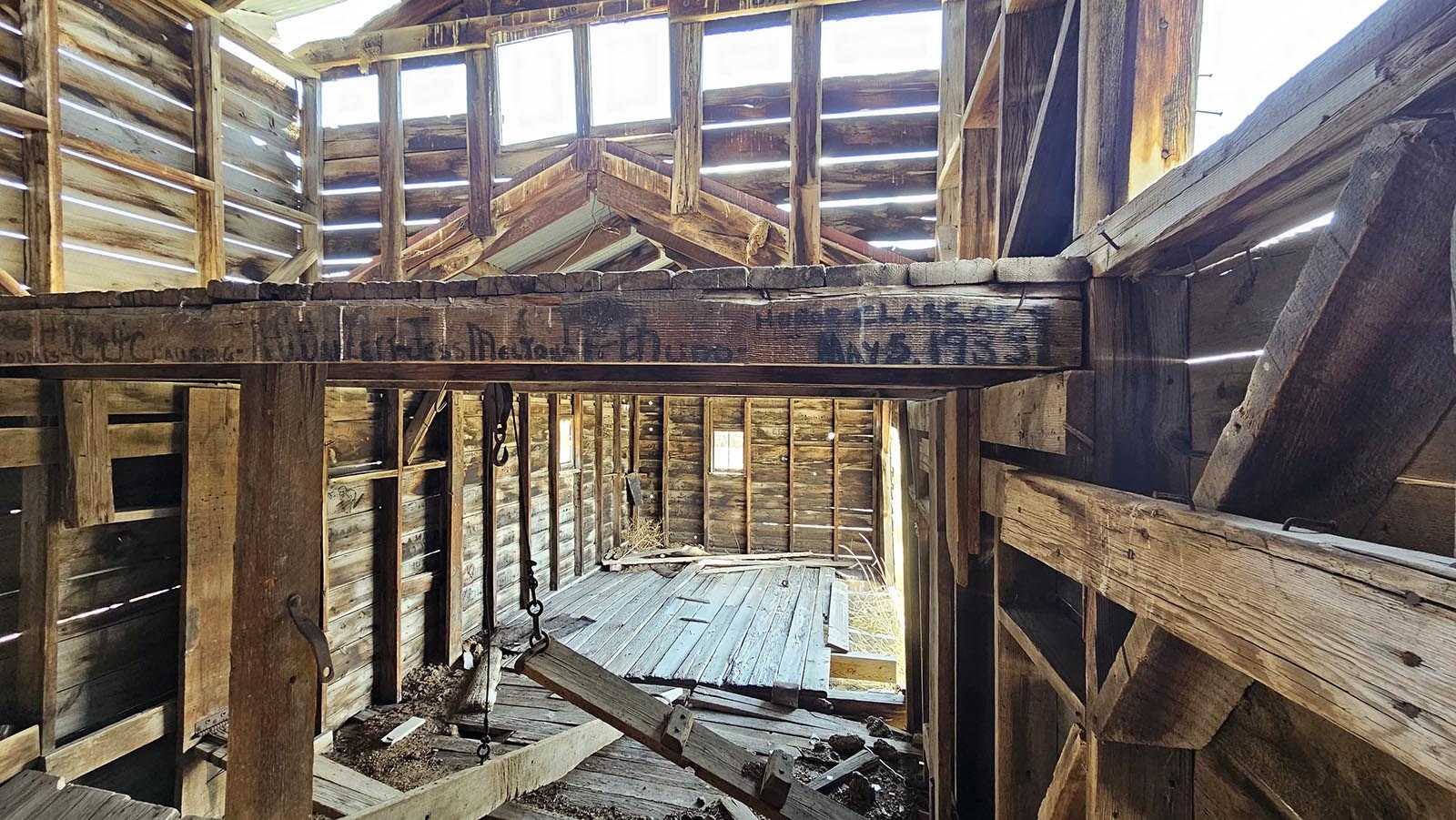 An area where territory bags used to hold wool were hung at the JO Ranch in Carbon County.