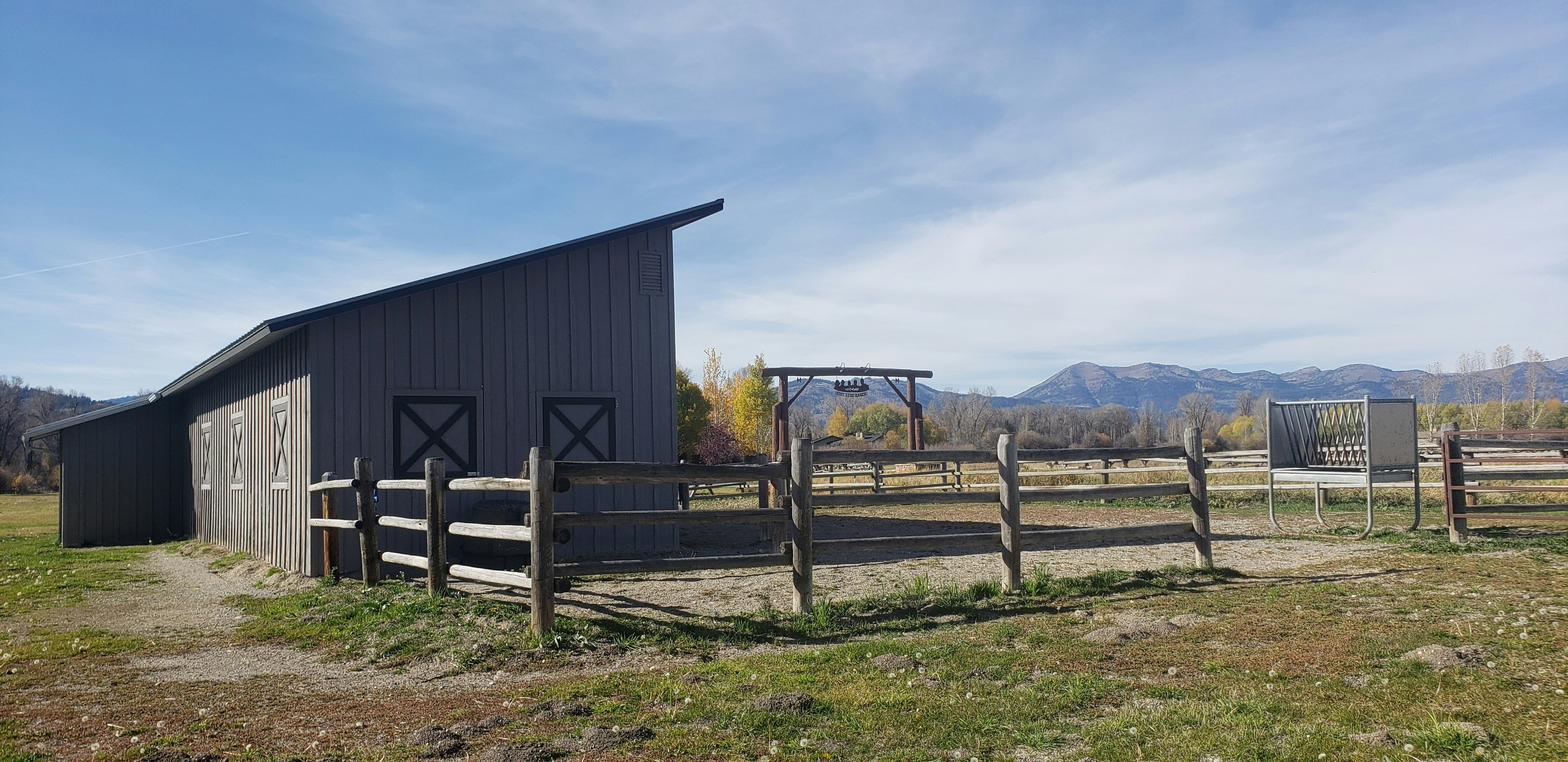 The run-in barn at the Western Star Ranch has plenty of room for tack and hay.