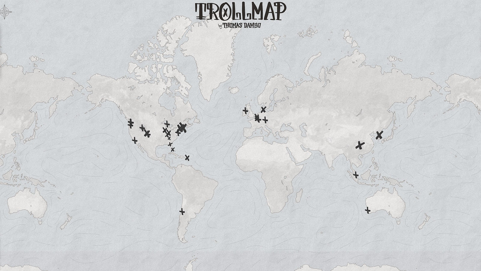 Thomas Dambo's troll map shows where his trolls are around the world.